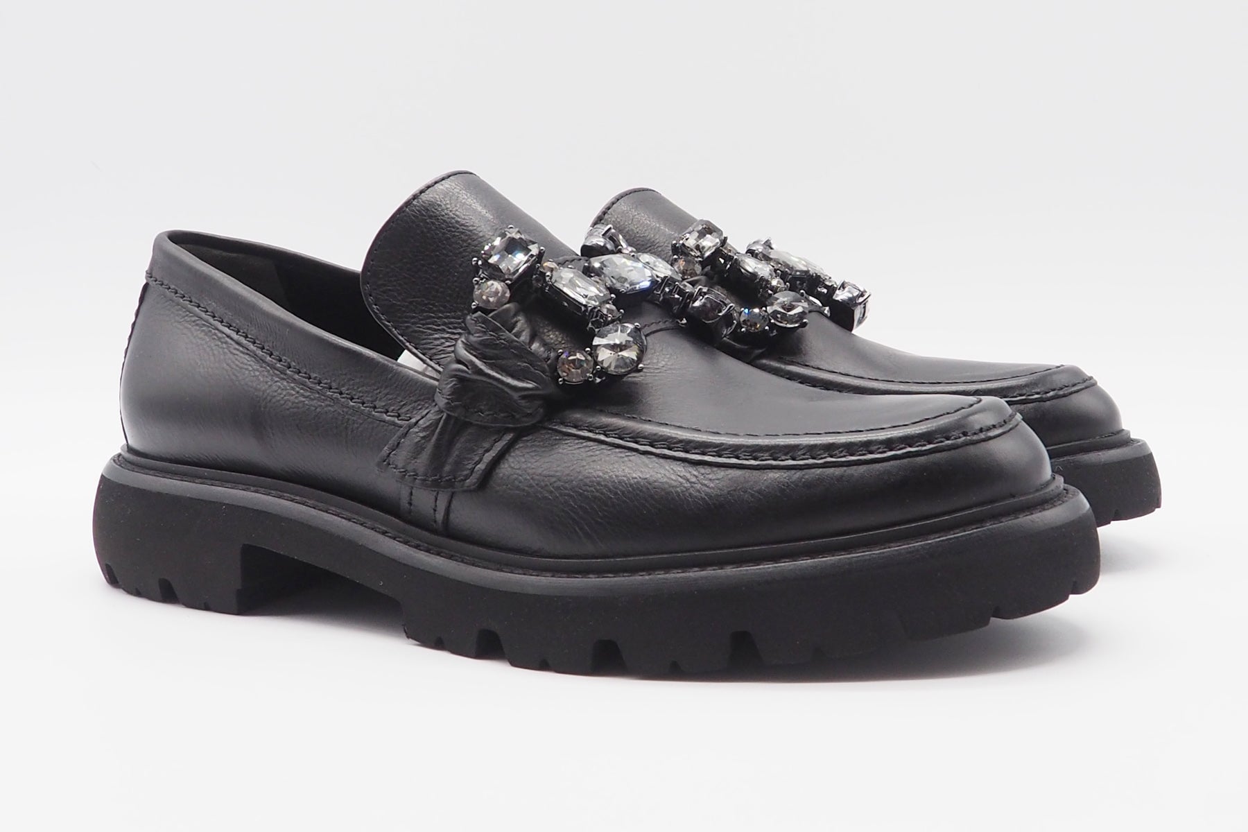 Damen Loafer aus Glattleder in Schwarz mit Kristallapplikation - Print- Absatz 3,5cm Damen Loafers & Schnürer Kennel & Schmenger 