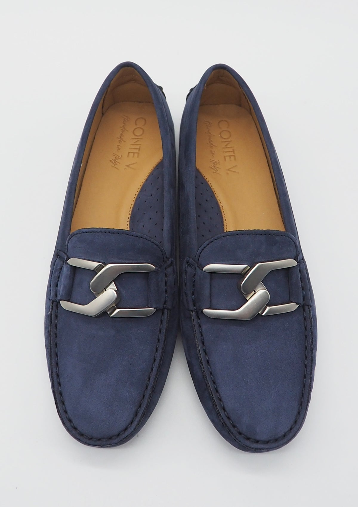 Damen Loafer aus Nubukleder in Blau - Silberspange Damen Loafers & Schnürer Conte V 