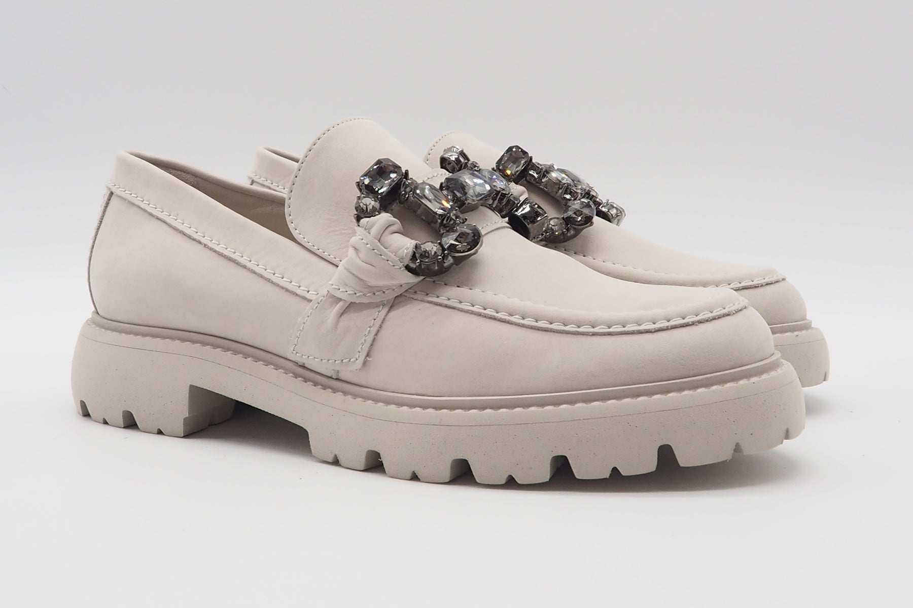 Damen Loafer aus Nubukleder in Sand mit Kristallschnalle - PRINT - Absatz 3cm Damen Loafers & Schnürer Kennel & Schmenger 