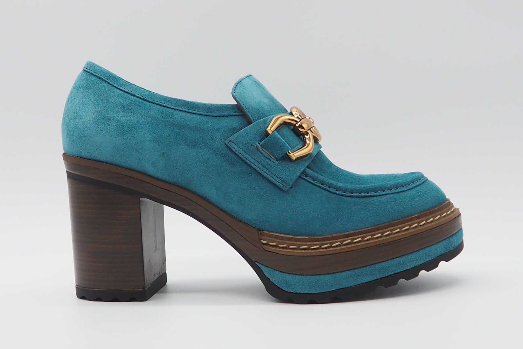 Damen Loafer aus Veloursleder in Skyblue - Absatz 8cm Damen Loafers & Schnürer Pons Quintana