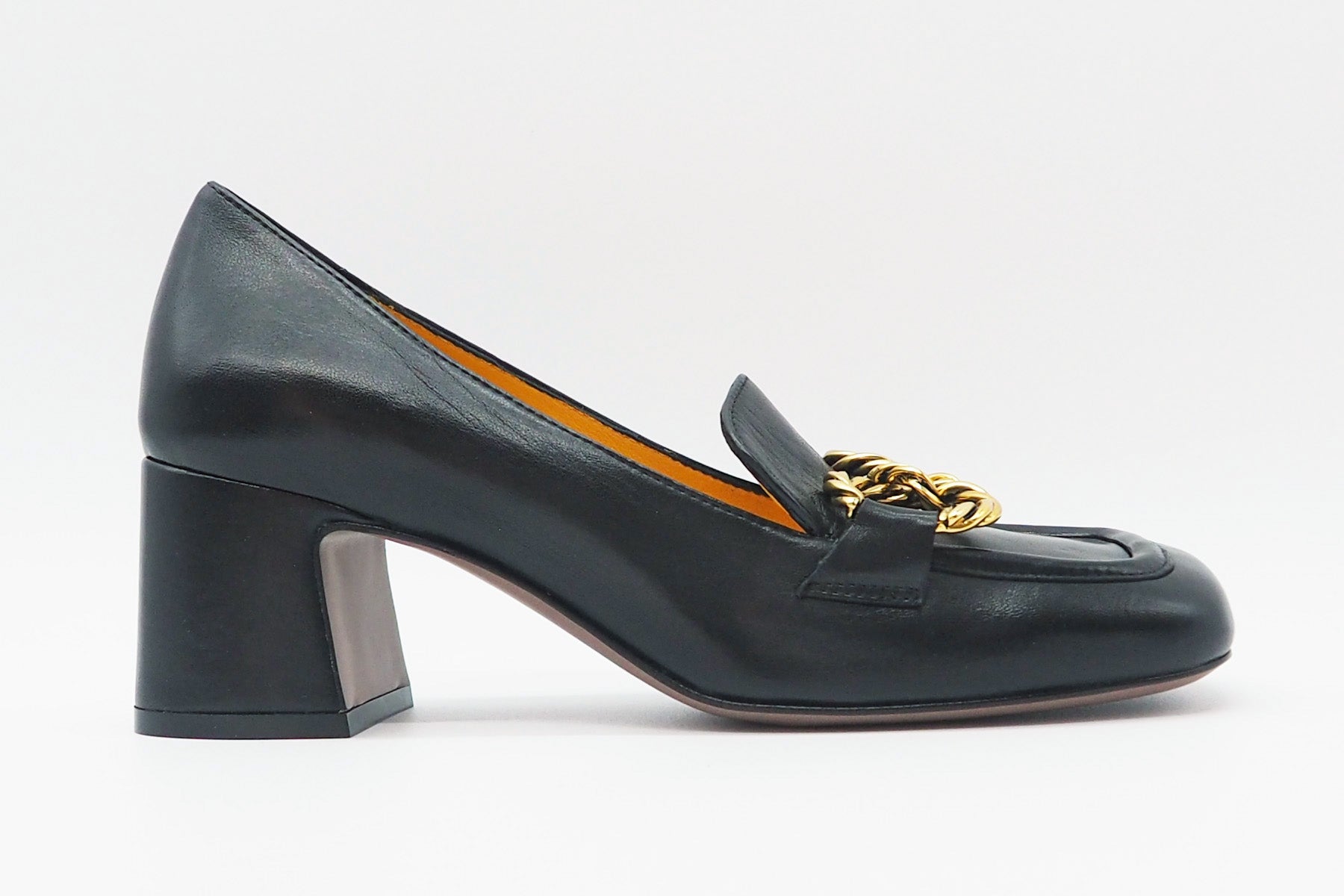 Damen Loafer mit Absatz aus Glattleder in Schwarz mit goldener Kette Damen Loafers & Schnürer Mara Bini