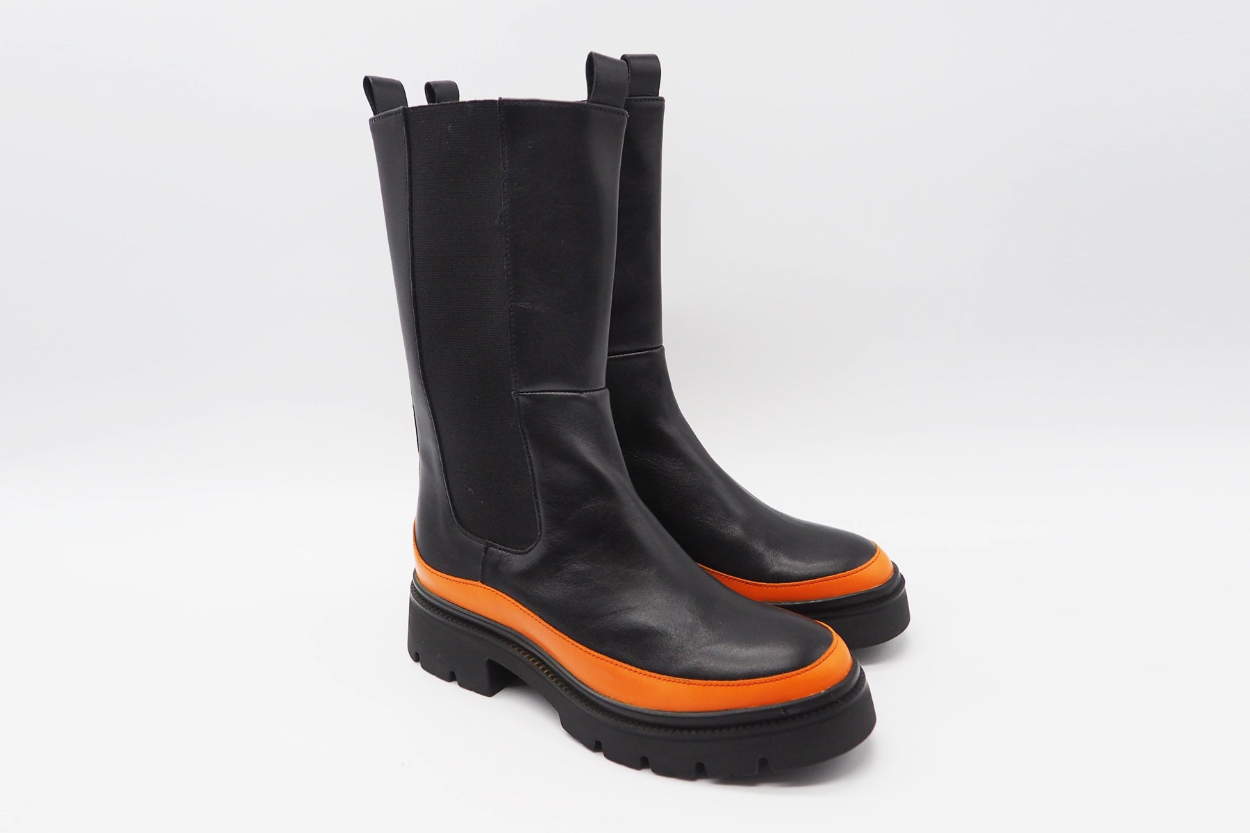 Damen Long-Chelsea-Boots aus Gattleder in Schwarz & Orange - Absatz 5cm Damen Boots & Booties Gabor