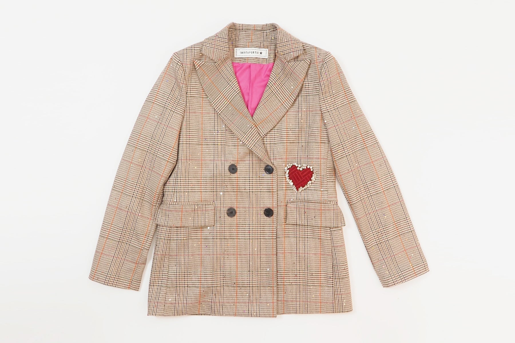 Damen Oversize-Blazer aus Polyester mit Karomuster in Beige & Pink - Giacce Damen Blazer SHIRTAPORTER 