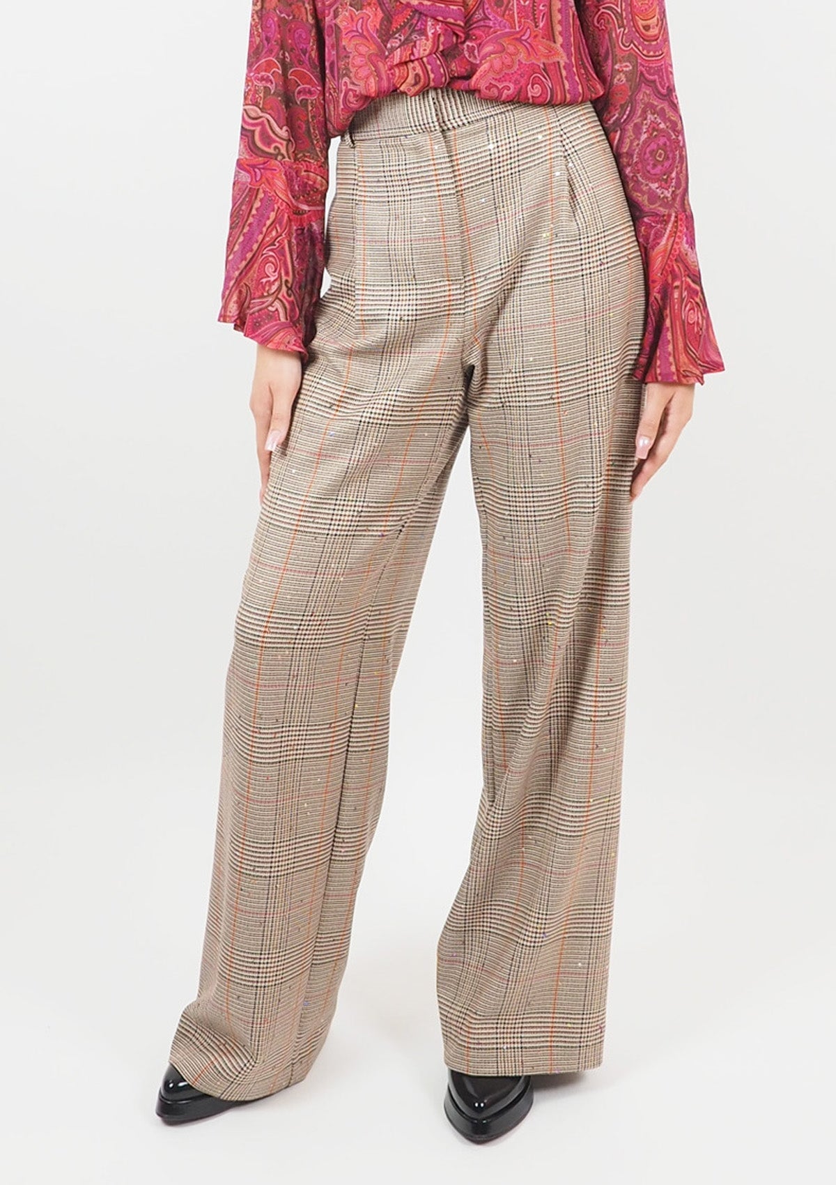 Damen Oversize-Hose aus Polyester mit Karomuster in Beige & Pink - Pantalone Damen Hose SHIRTAPORTER 