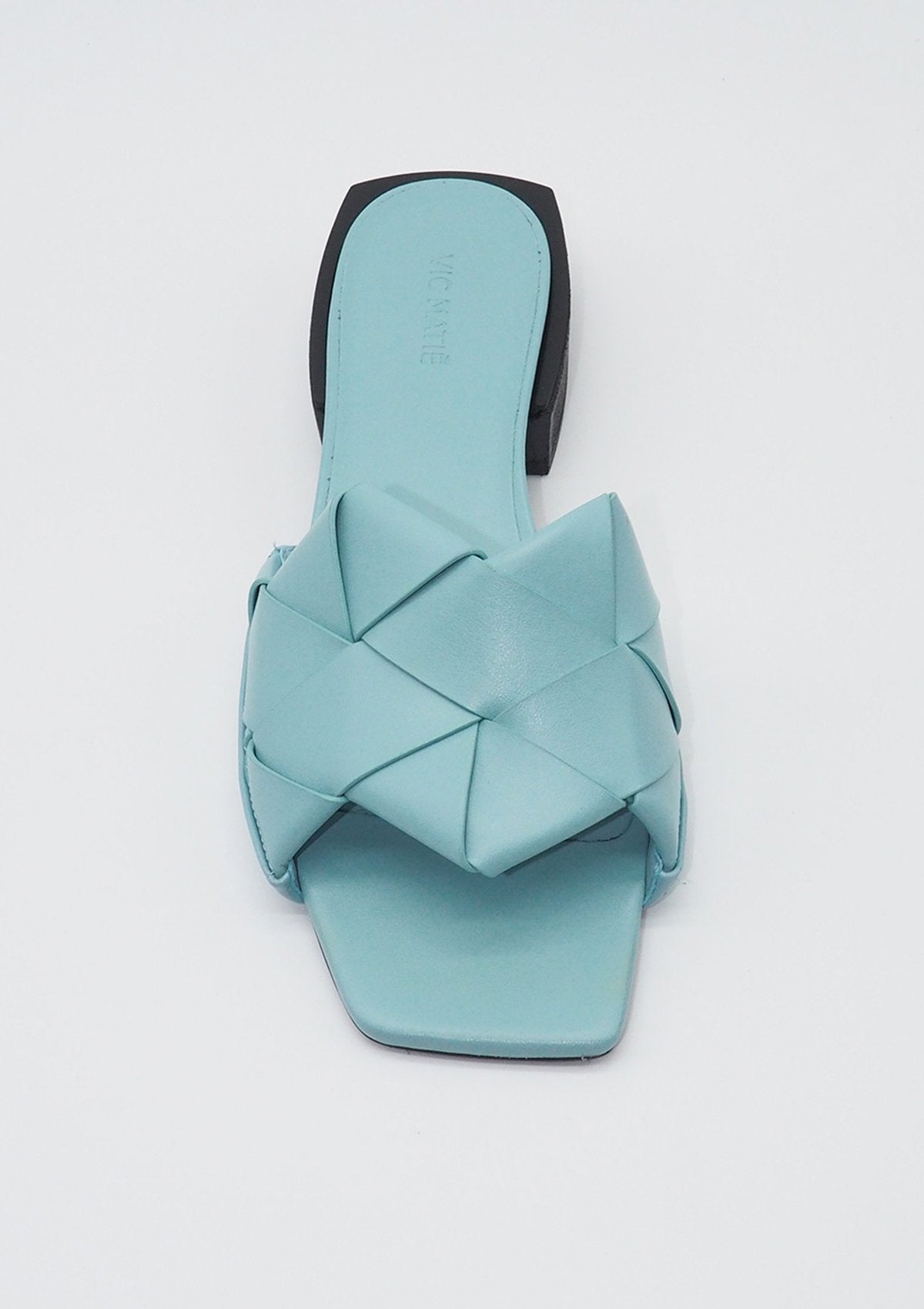 Damen Pantolette mit handgeflochtener Bandage in Aquamarinblau Damen Mules & Sabots Vic Matié