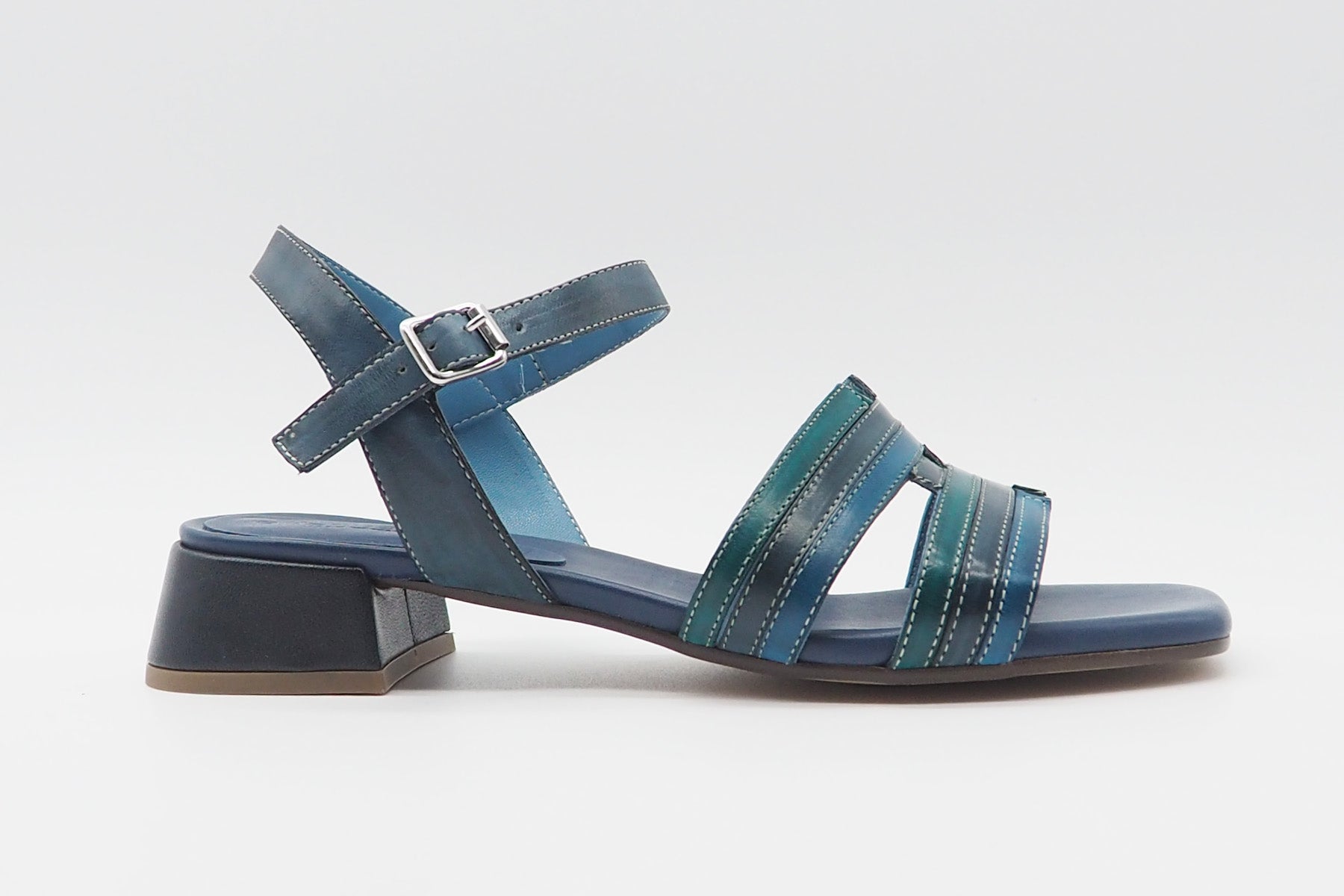 Damen Patchwork-Sandele aus Leder in Blaunuancen Damen Sandalen Alternativa