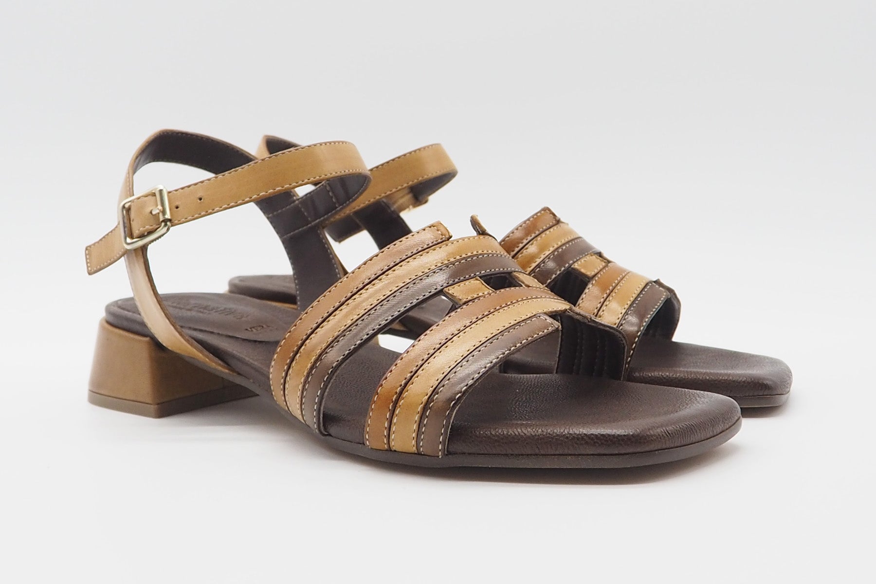 Damen Patchwork-Sandele aus Leder in Braunnuancen Damen Sandalen Alternativa