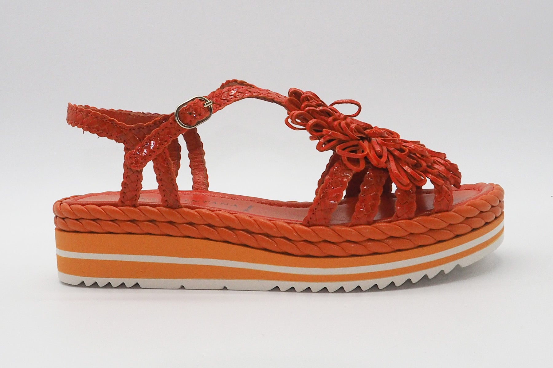 Damen Plateau-Sandale aus geflochtenem Leder in Orange Damen Sandalen Pons Quintana
