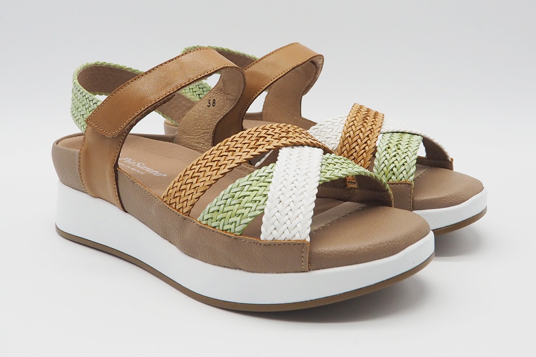 Damen Sandale aus geflochtenem Leder in Natur, Mint & Weiß - Absatz 2,5cm Damen Sandalen PieSanto 