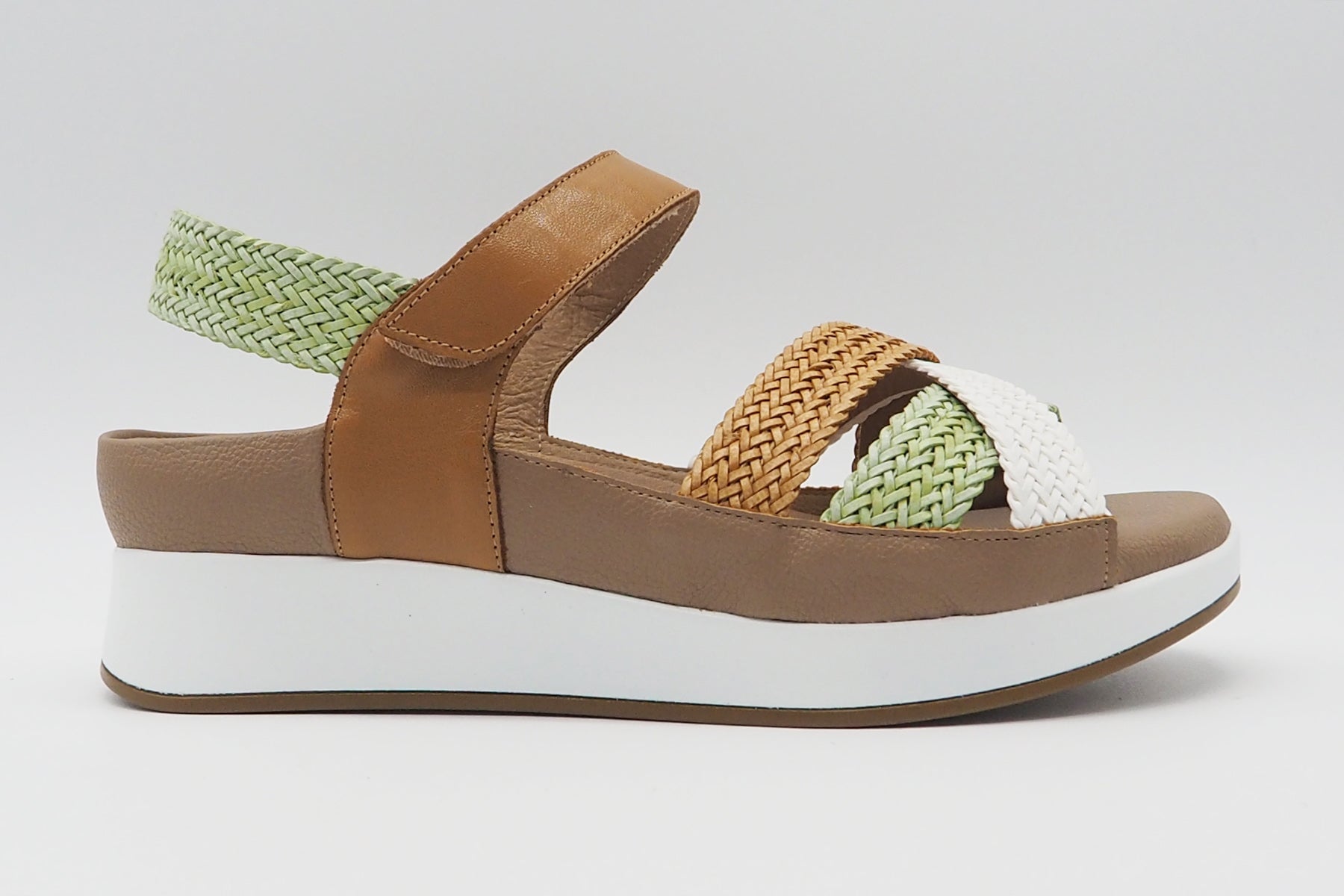 Damen Sandale aus geflochtenem Leder in Natur, Mint & Weiß - Absatz 2,5cm Damen Sandalen PieSanto 