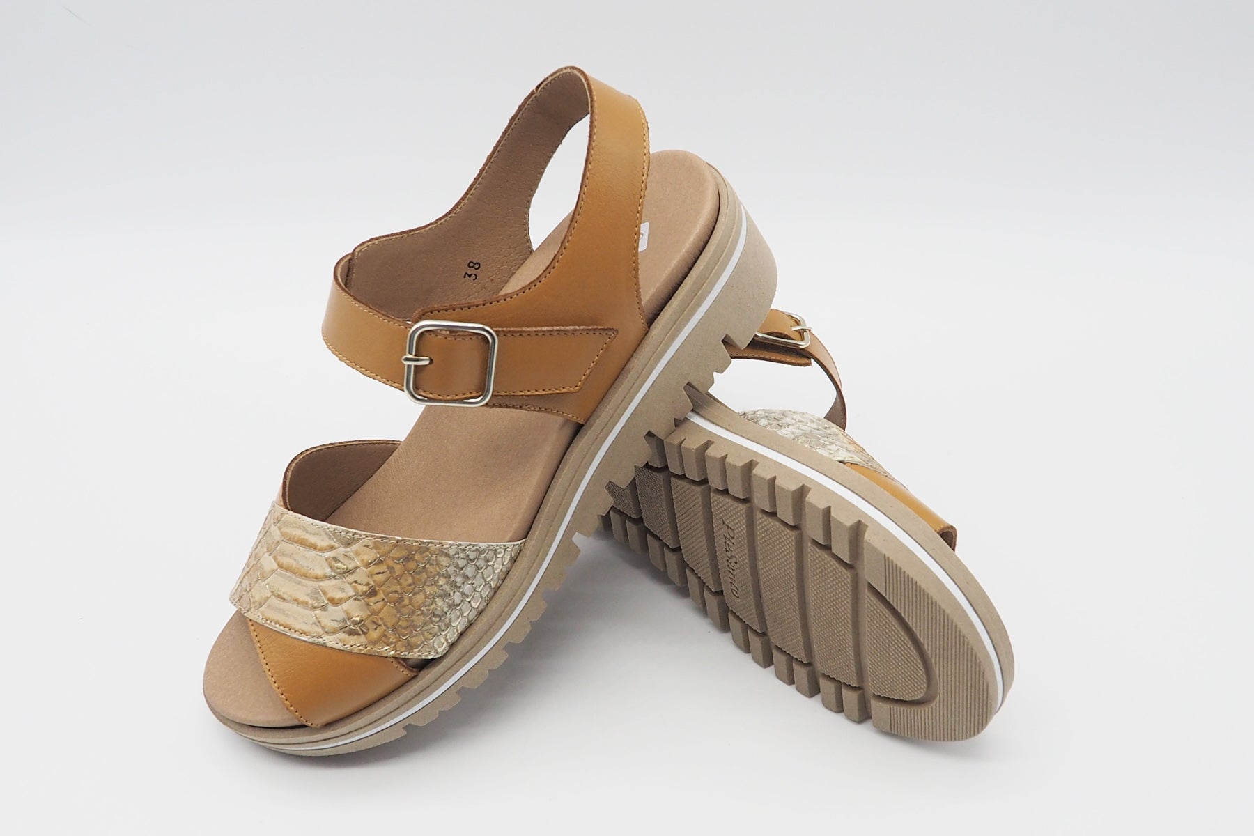 Damen Sandale aus Leder in Hellbraun - Absatz 3cm Damen Sandalen PieSanto 