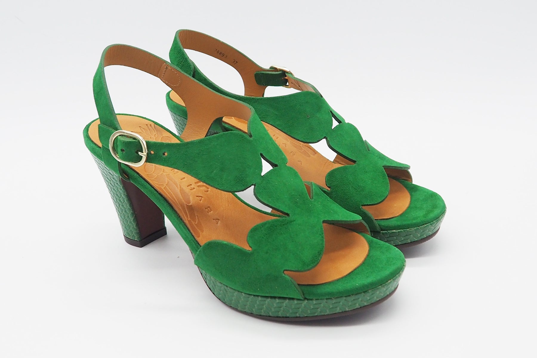 Damen Sandale aus Veloursleder in Grün - Absatz 8cm Damen Sandalen Chie Mihara 