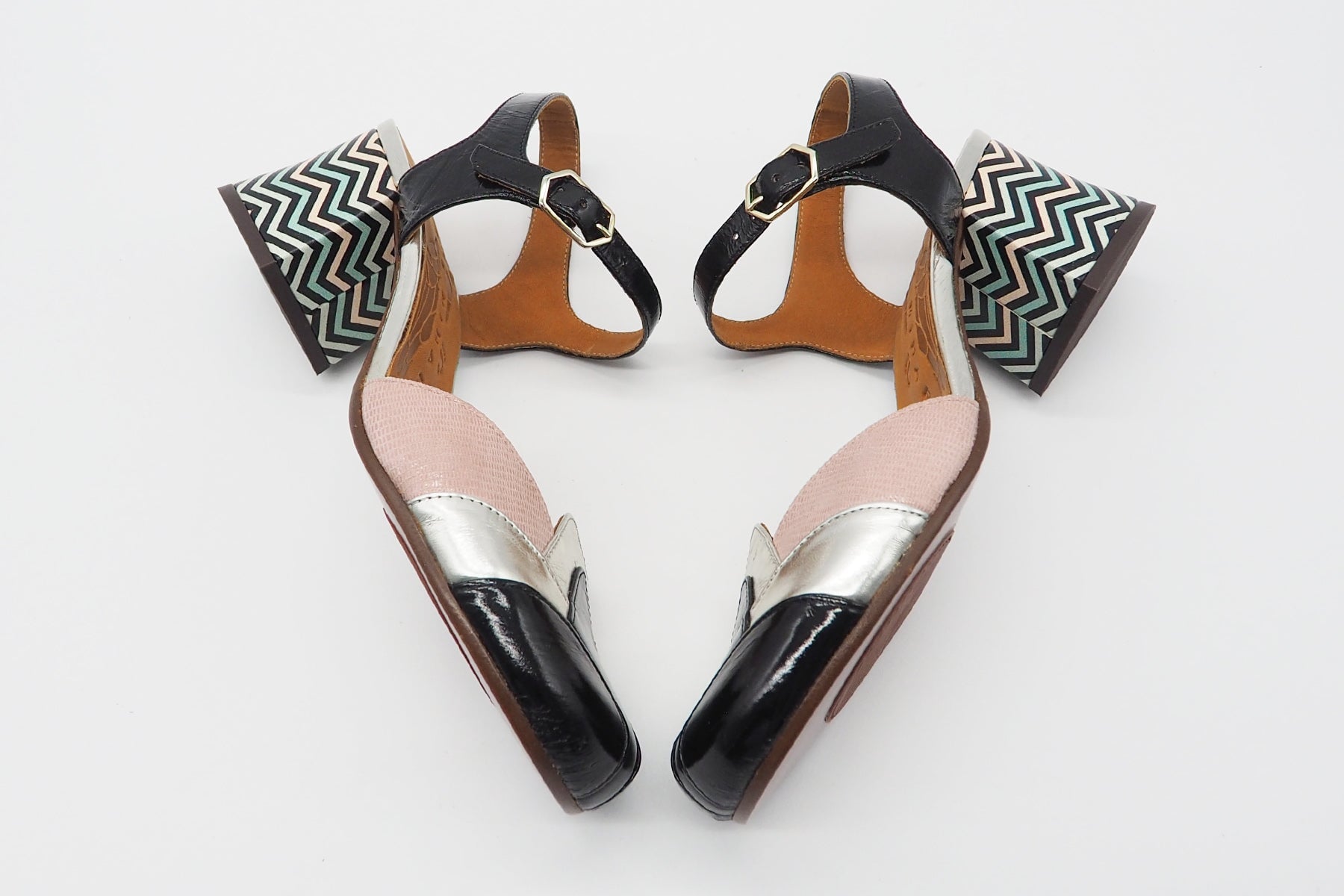 Damen Sling aus Lack-, Metalli- & geprägtes Leder in Schwarz, Silber, Rosé & Mutlicolor - Absatz 6cm Damen Pumps & Slings Chie Mihara 