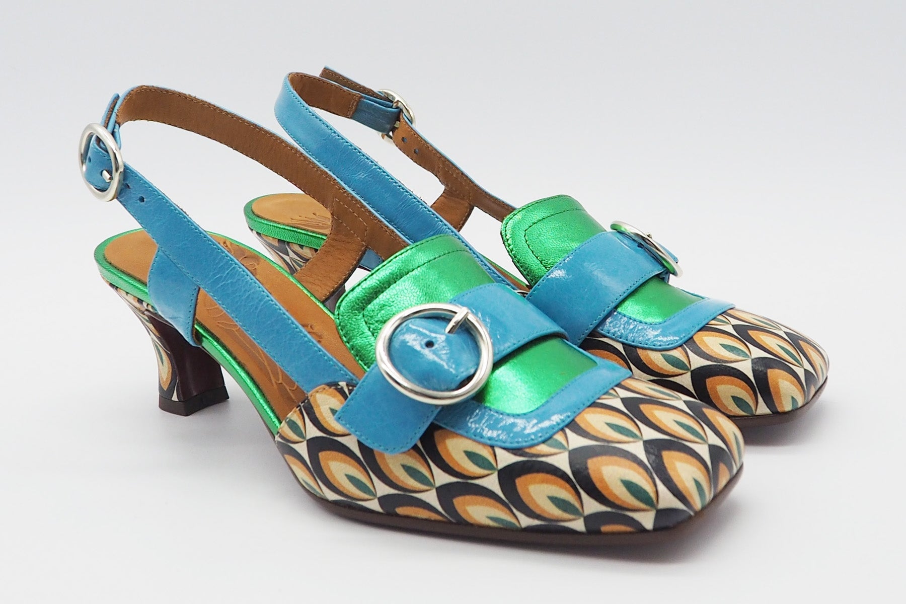 Damen Sling aus Leder & Metallicleder in Multicolor, Blau & Grün - Absatz 6cm Damen Pumps & Slings Chie Mihara 