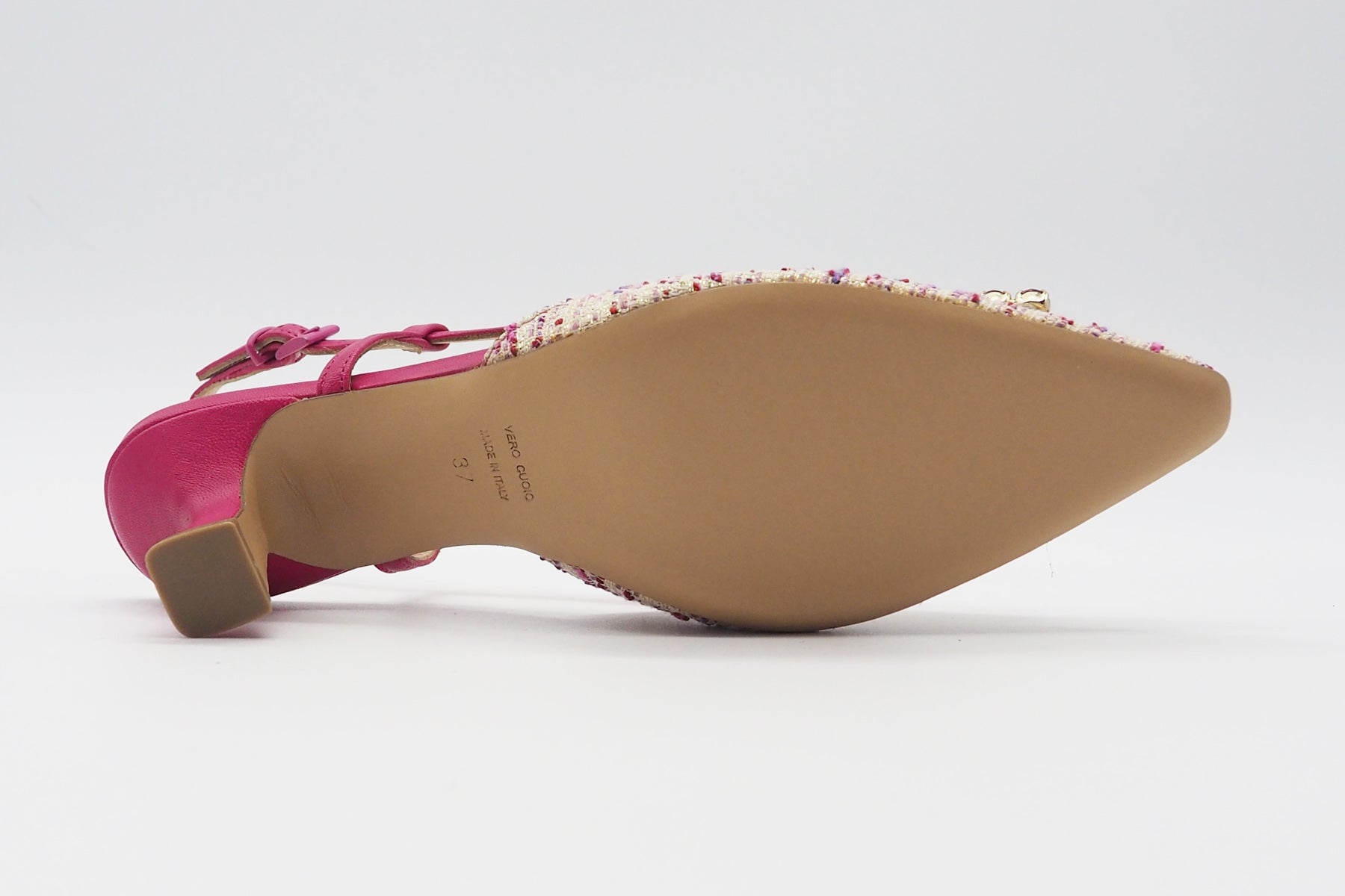 Damen Sling aus Leinen in Multicolor & Fuchsia mit Glitzersteinen - Absatz 8cm Damen Pumps & Slings Roberto Festa 
