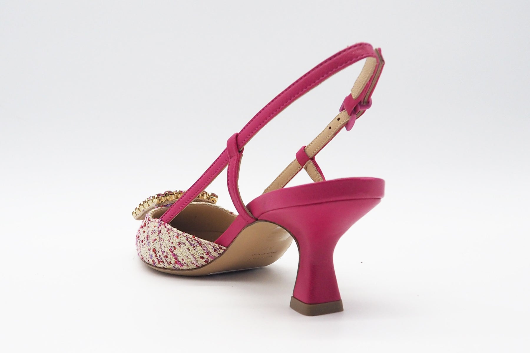 Damen Sling aus Leinen in Multicolor & Fuchsia mit Glitzersteinen - Absatz 8cm Damen Pumps & Slings Roberto Festa 