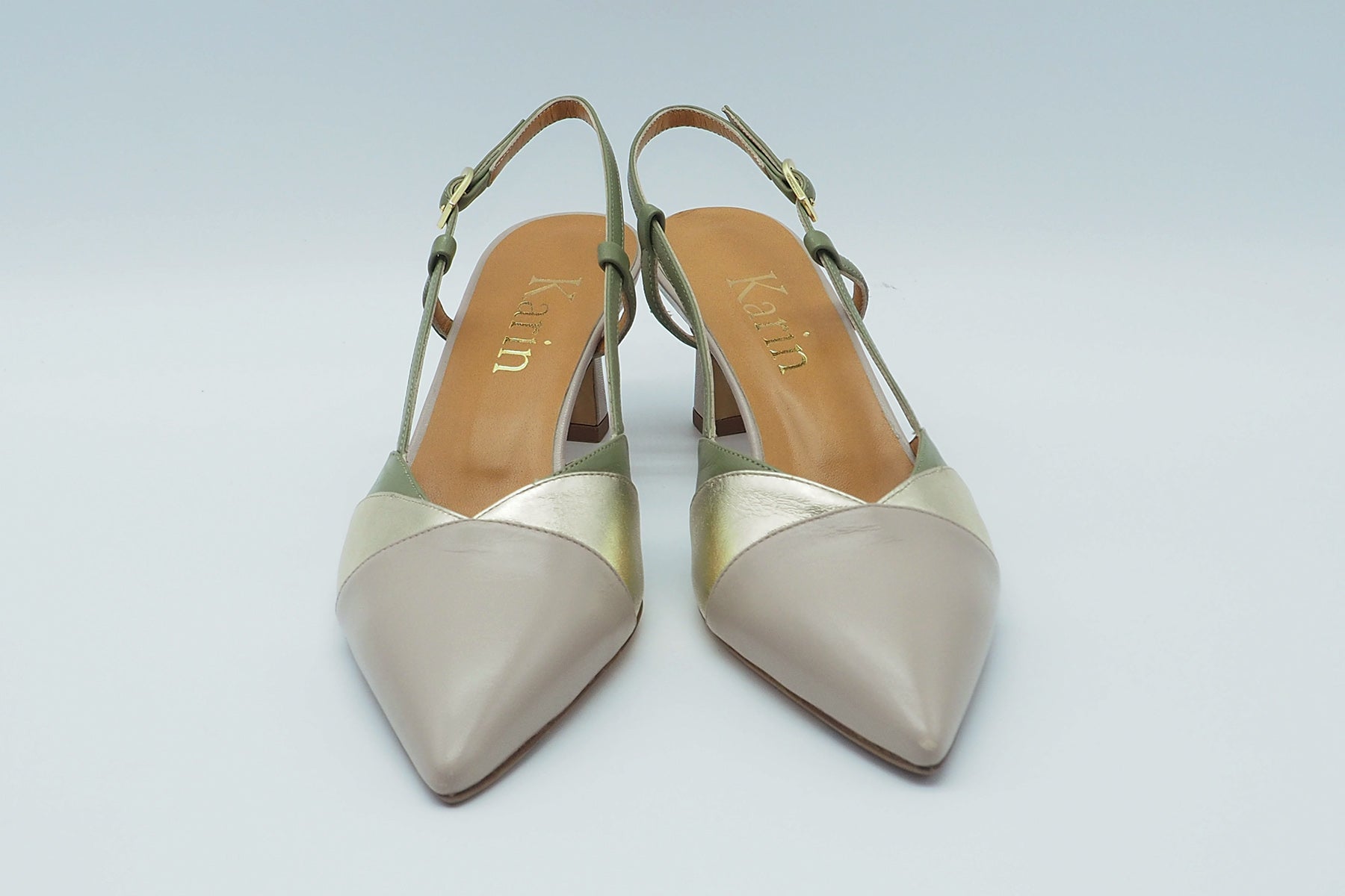 Damen Sling-Pumps aus Leder & Metallicleder in Tope, Gold & Grün Damen Pumps & Slings Karin 