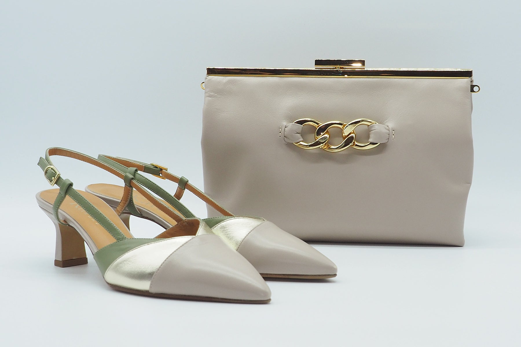 Damen Sling-Pumps aus Leder & Metallicleder in Tope, Gold & Grün Damen Pumps & Slings Karin 