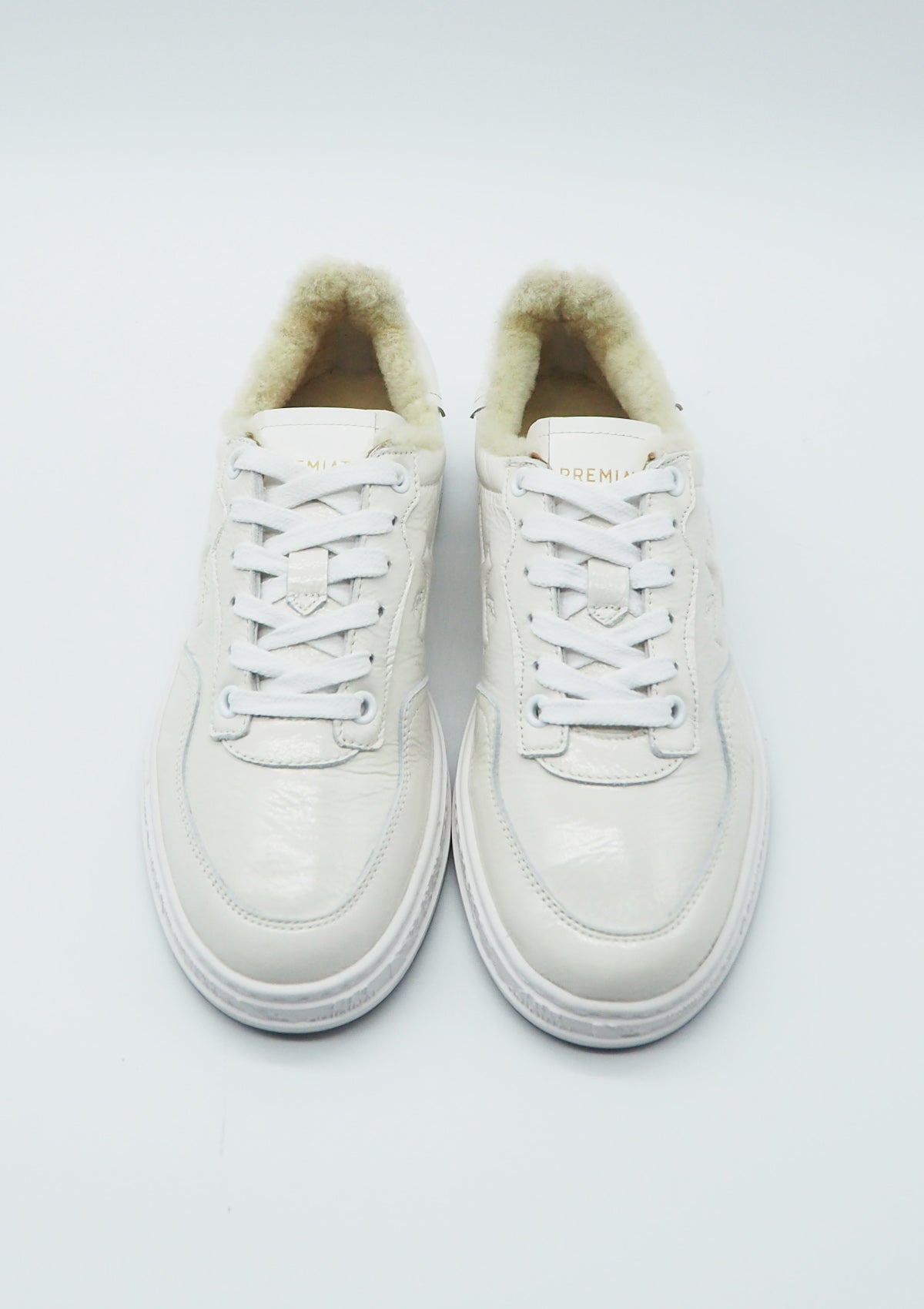 Damen Sneaker aus Glanzleder in Offwhite mit Lammfell Damen Sneaker Premiata