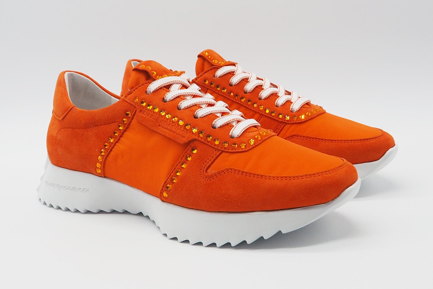 Damen Sneaker aus Veloursleder & Nylon in Orange mit Strass - Absatz 3,5cm - PULL Damen Sneaker Kennel & Schmenger 