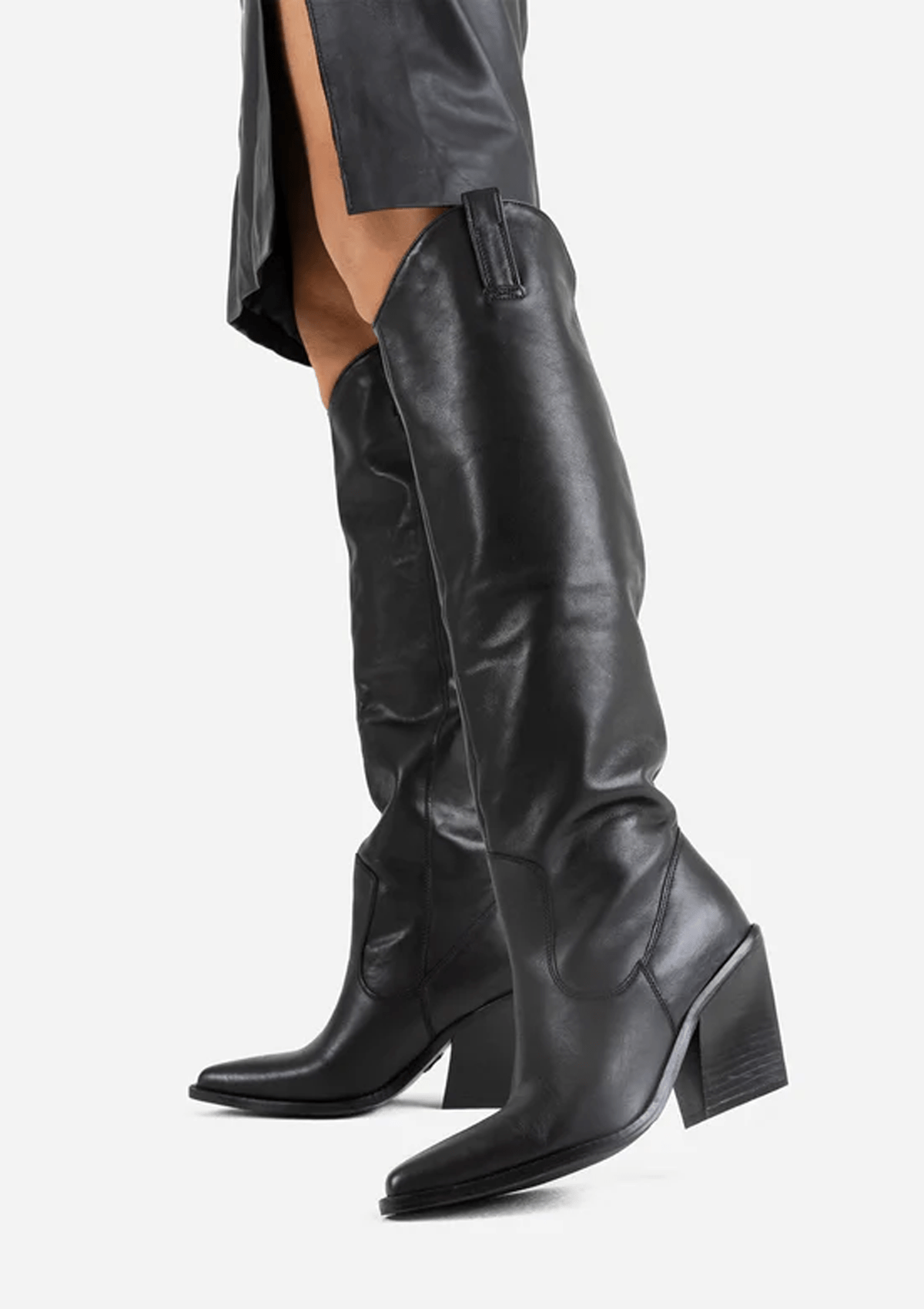 Damen Stiefel im Westernstil aus Glattleder in Schwarz - Absatz 9cm Damen Stiefel Bronx 