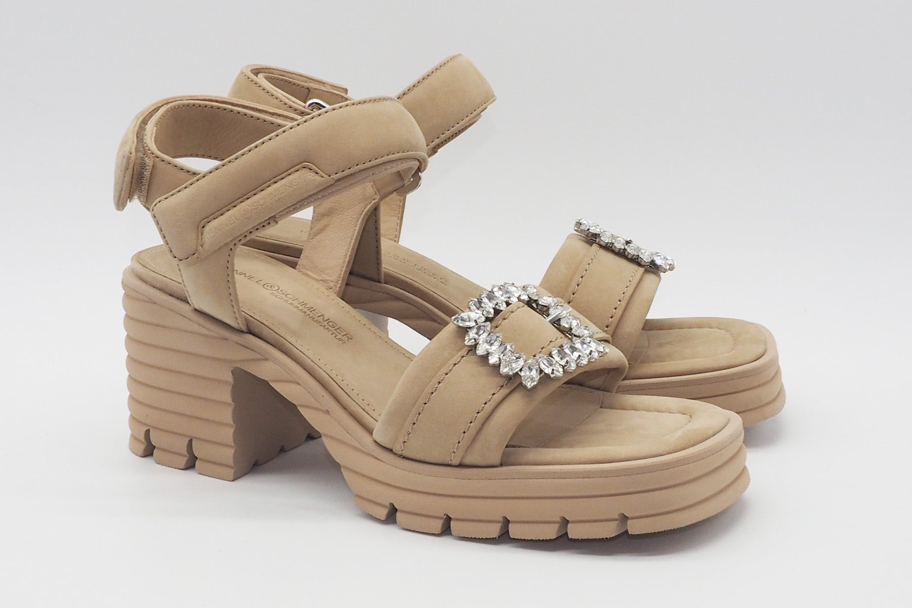 Edle Damen Absatz-Sandale aus Nubukleder in Beige - Absatz 7,5cm Damen Sandalen Kennel & Schmenger 