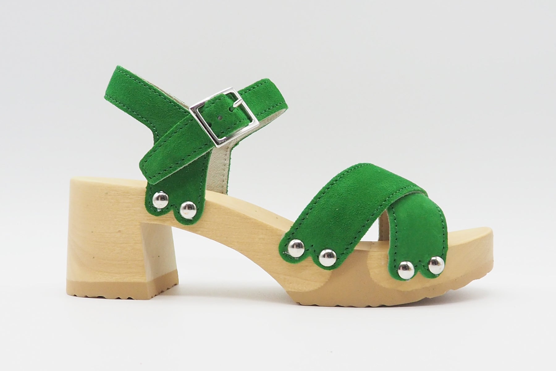 Edle Damen Sandalen aus Veloursleder in Grün - Absatz 7cm - Hanne Damen Sandalen Softclox 