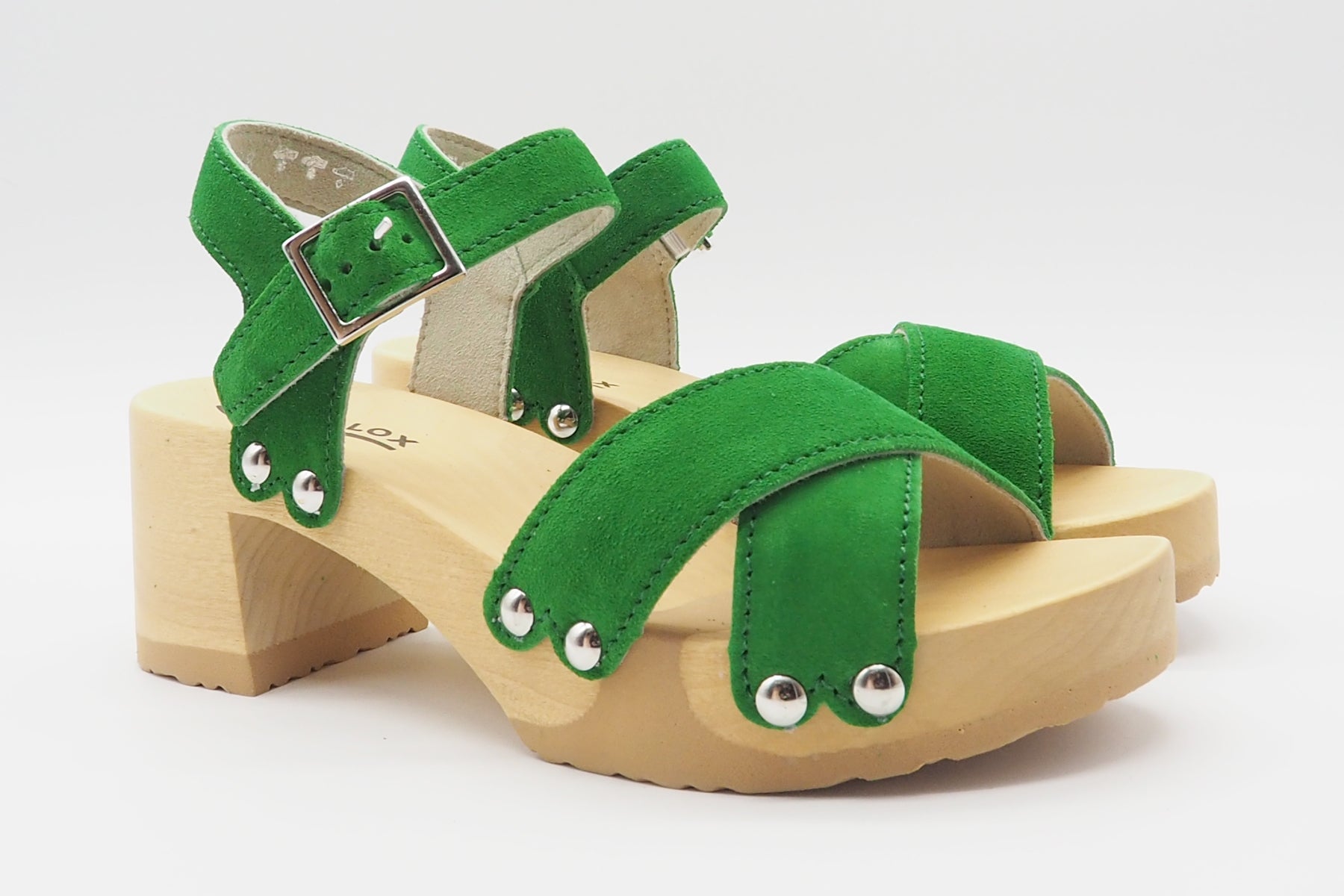 Edle Damen Sandalen aus Veloursleder in Grün - Absatz 7cm - Hanne Damen Sandalen Softclox 