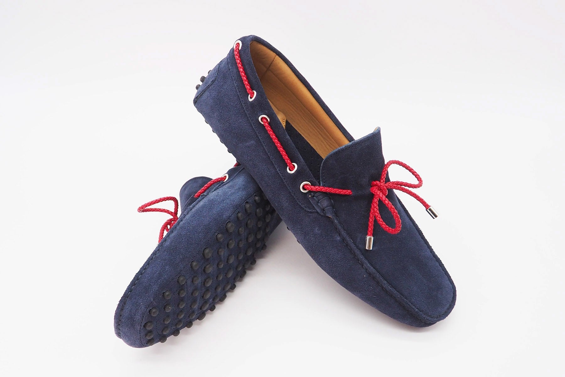 Herren Slipper aus Veloursleder in Dunkelblau mit einer Cordel in Rot Herren Loafers & Slipper Conte V