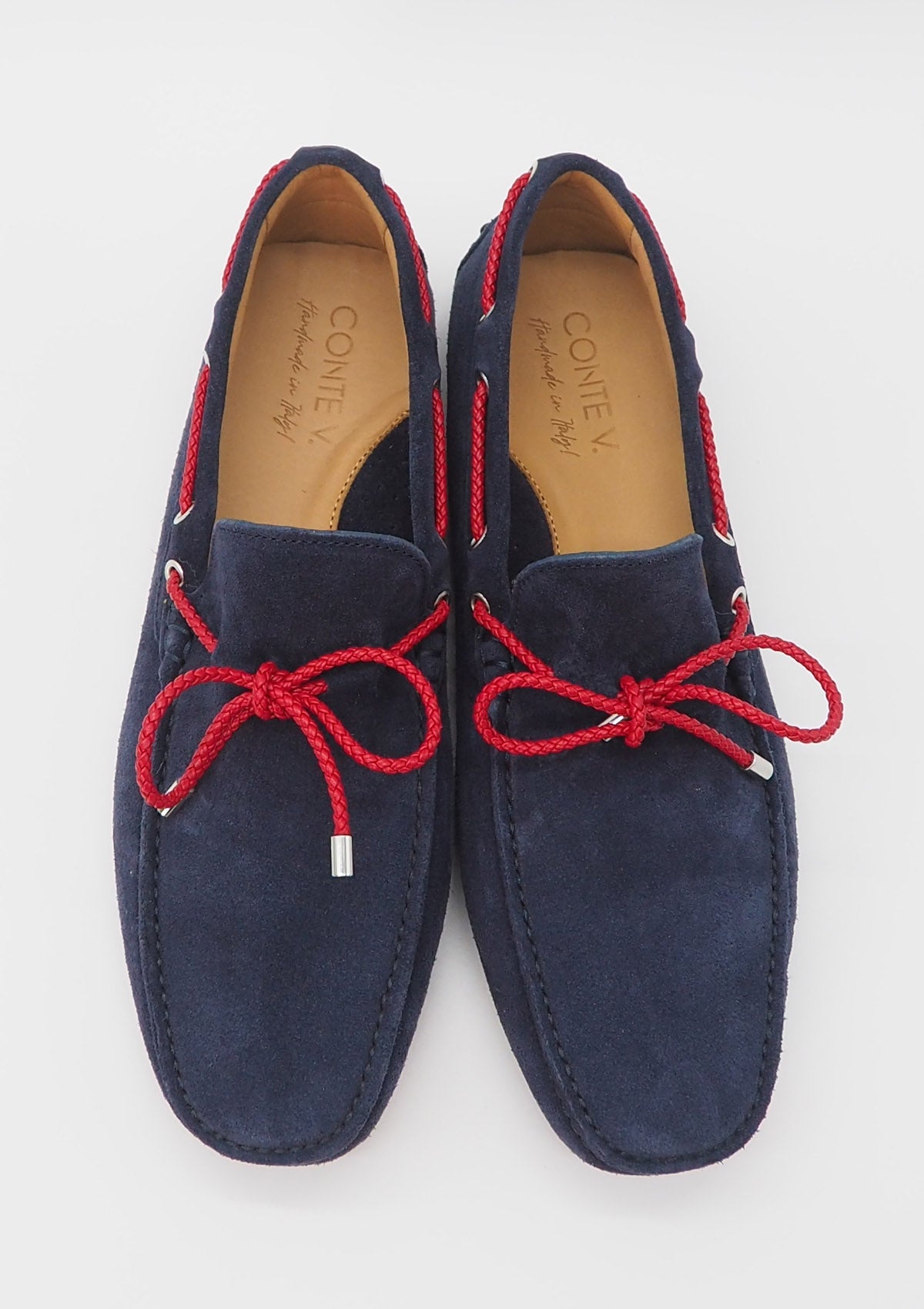 Herren Slipper aus Veloursleder in Dunkelblau mit einer Cordel in Rot Herren Loafers & Slipper Conte V