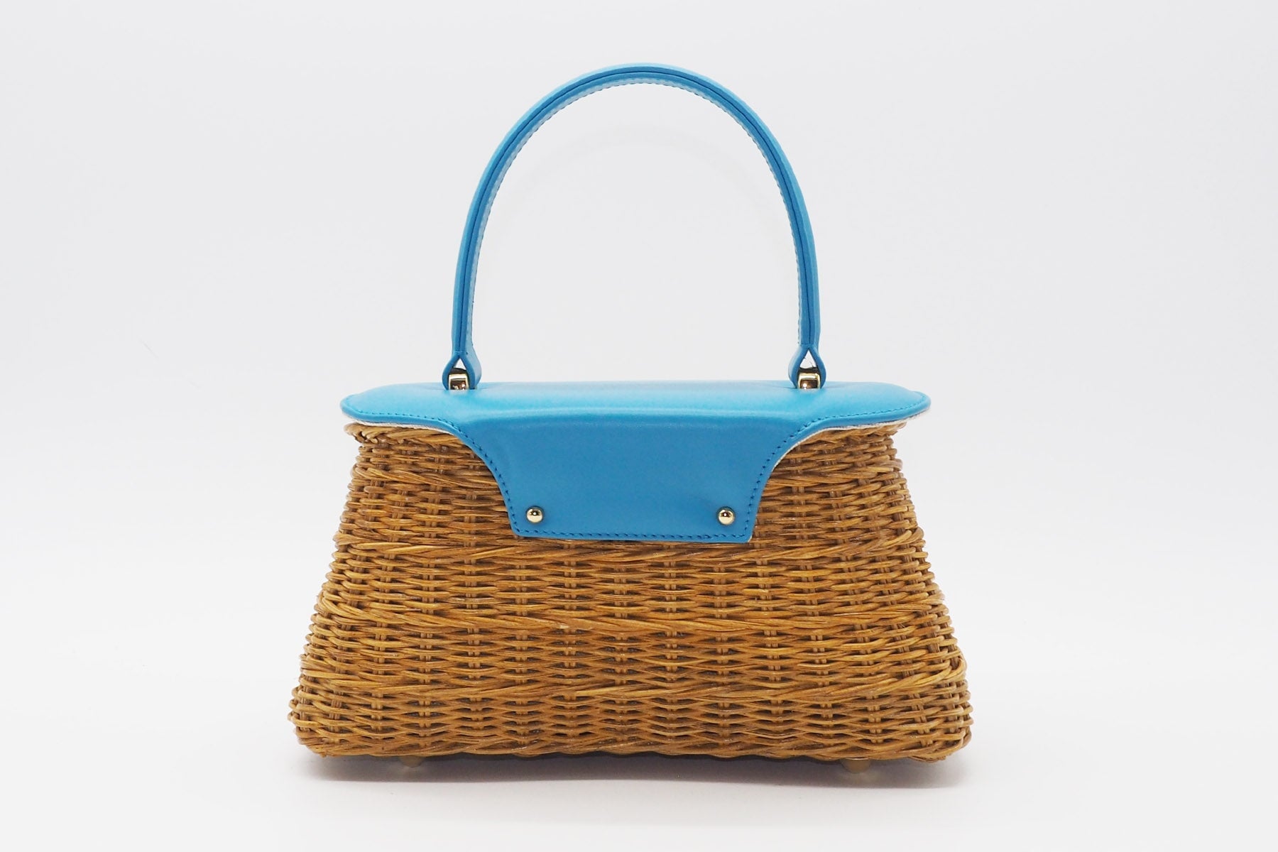 Korbtasche aus handgeflochtener Weide in Braun mit Überschlag aus Leder in Blau Taschen Crossbody & Schultertaschen Capaf 