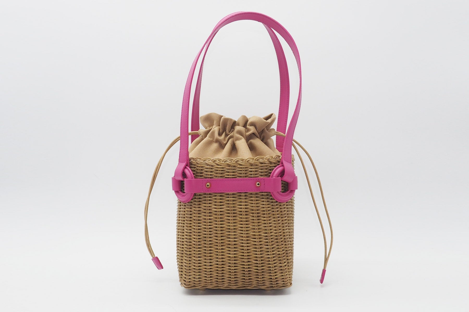 Korbtasche aus handgeflochtener Weide in Natur mit pinkem Leder Taschen Klein & Chic Capaf 