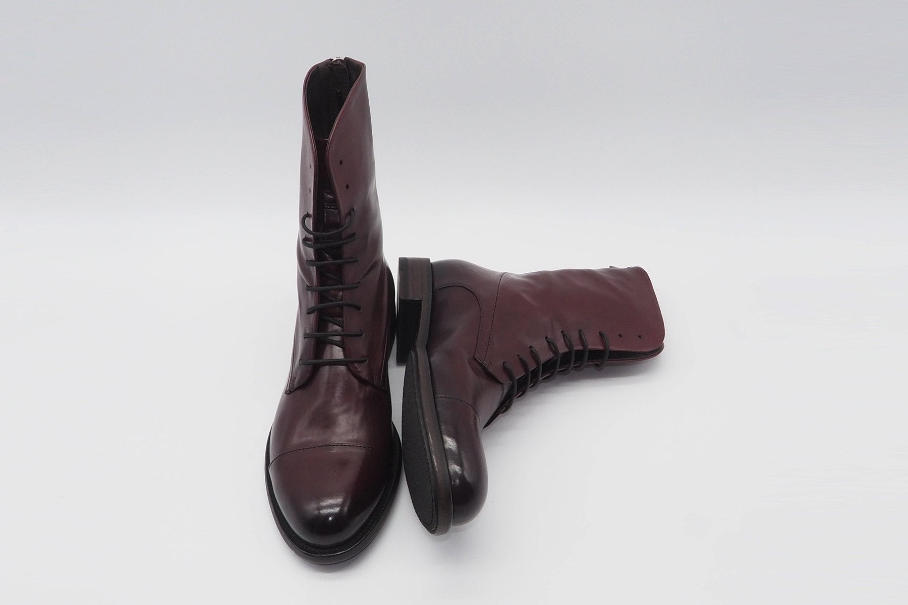 Puristische Damen Schnürboots aus Leder in Bordeaux Damen Schnürboots Pantanetti