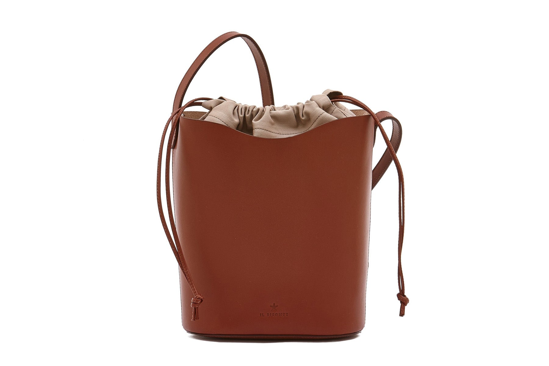 Schultertasche aus Leder in Braun - herausnehmbares Baumwoll-Canvas-Futter mit Kordelzug aus Leder Taschen Crossbody & Schultertaschen Il Bisonte 