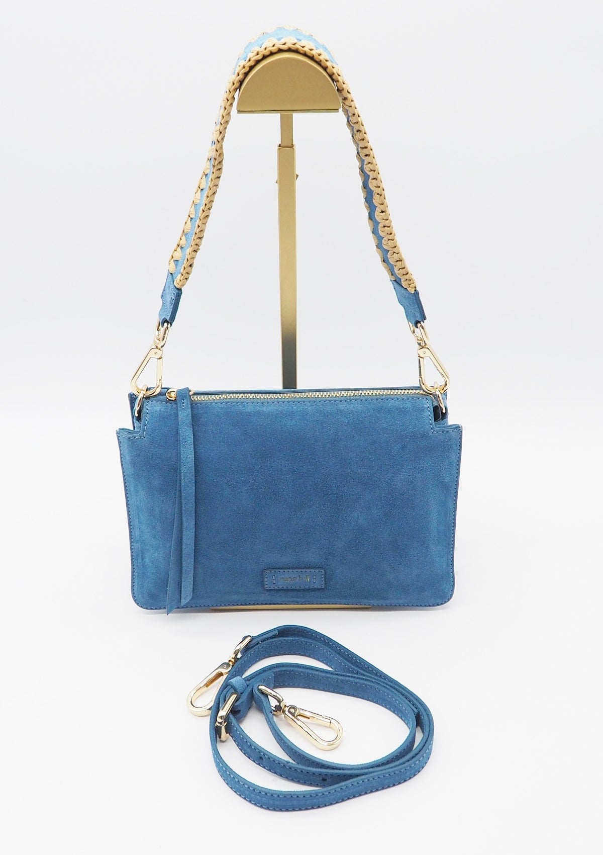 Schultertasche aus Veloursleder in Jeans Taschen Crossbody & Schultertaschen Nina Hill 