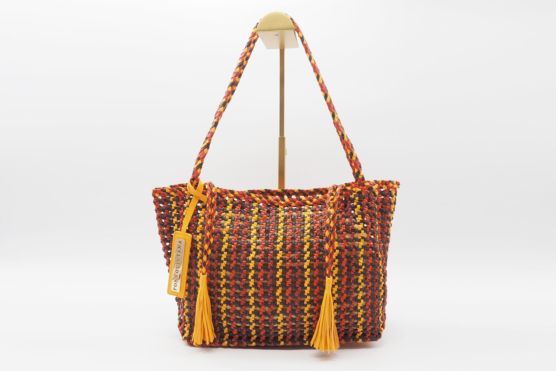 Tote-Bag Tasche aus geflochtenem Leder in Dunkelbraun, Rot, Orange & Gelb Taschen Tote-Bag Pons Quintana 
