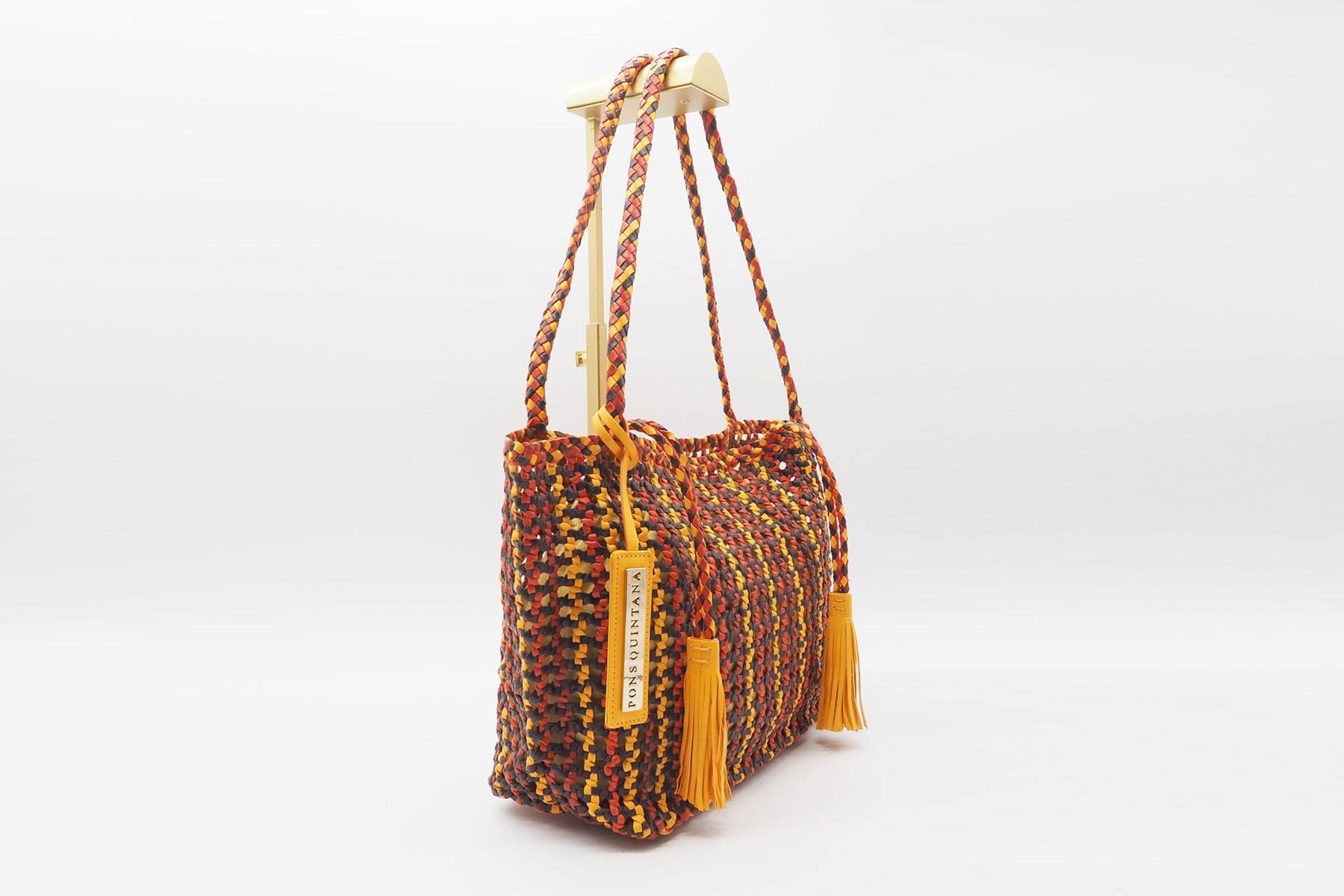 Tote-Bag Tasche aus geflochtenem Leder in Dunkelbraun, Rot, Orange & Gelb Taschen Tote-Bag Pons Quintana 